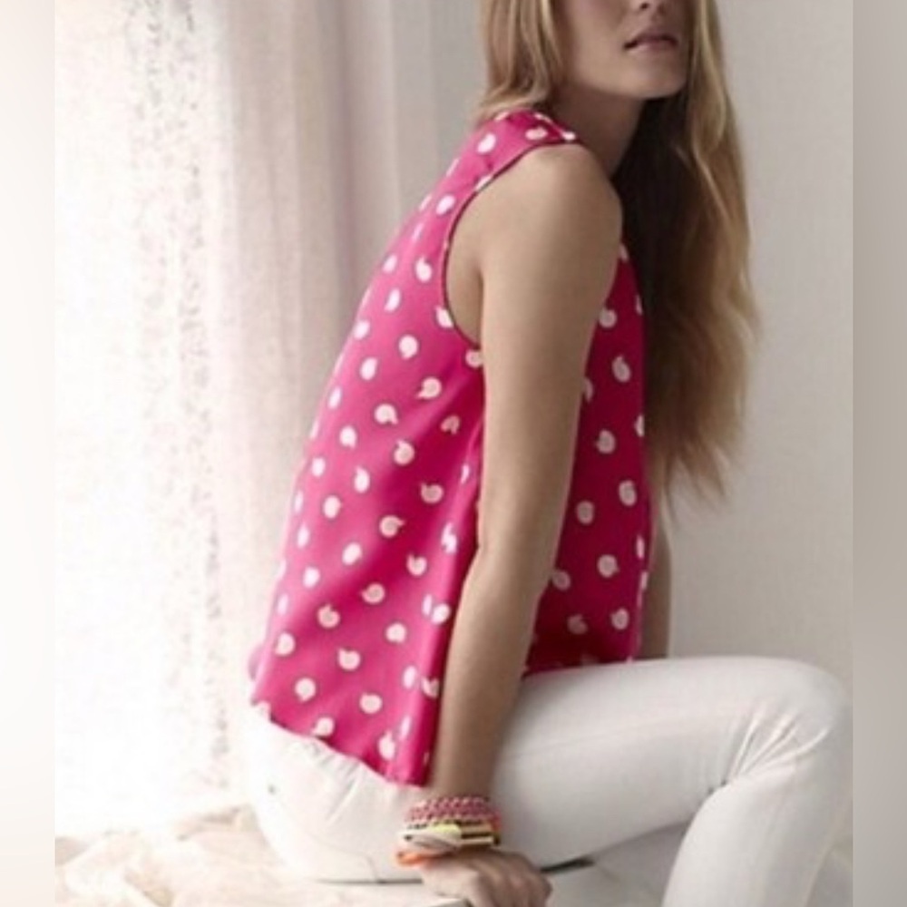 Anthropologie Hot Pink Sleeveless Silk Blouse with Snail Print | Size 00